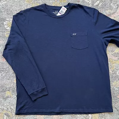 Men’s Vineyard Vines T-Shirt Navy 2XL XXL Long Sleeve Shirt W/ Pocket • $25.99