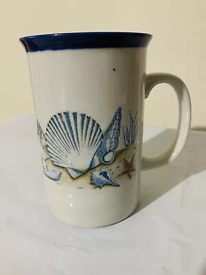 Otagiri Coffee Mug Tall Seashell Coral Ocean Beach Vintage Japan Blue Gray Pink • $33.99