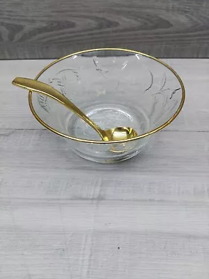 Vintage Gold Rim Embossed Glass Vine & Berry Bowl 4.75  X 2.5  & Stainless Spoon • $9.99
