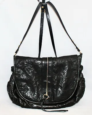 $49 • Buy TREESJE Black Leather Bag Zipper Detail Magnetic Flap Large Crossbody