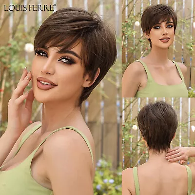 ELEMENT Dark Brown Short Pixie Cut Wigs Women Natural Synthetic Hair With Bangs • $22.49