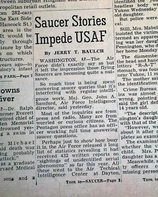 UFO Incident FLYING SAUCERS Unidentified Flying Objects Washington1952 Newspaper • $48