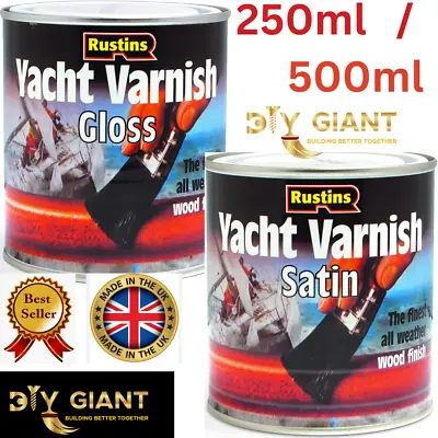 Rustins All Weather Yacht Finest Varnish  Satin/ Gloss Finish 250ml/ 500ml / 1L • £6.99