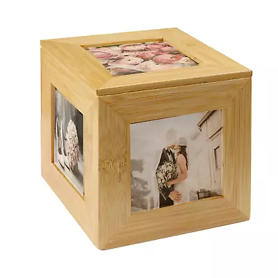 £11.99 • Buy Bamboo Photo Cube Keepsake Box Unique Photo Frame Photograph Box  M&W
