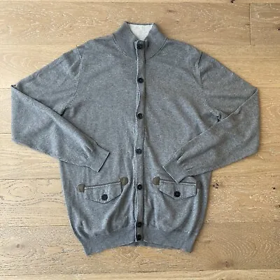 Massimo Dutti Knit Cardigan Mens L Grey Long Sleeve Full Zip High Neck Jumper • £22