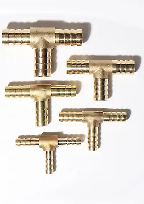 £2.80 • Buy Brass 'T' 3 Way Hose Joiner Barbed Connector Air Fuel Water Pipe Gas Tubing