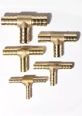£2.85 • Buy Brass 'T' 3 Way Hose Joiner Barbed Connector Air Fuel Water Pipe Gas Tubing