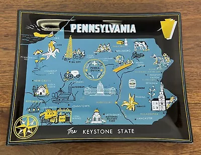 VTG Pennsylvania State Map Glass Ashtray  Coal Mining Landmarks Philadelphia • $16