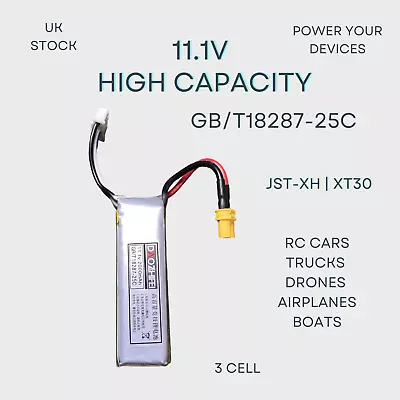 11.1V 2000mAh LiPo Battery W/ XT30 & JST-XH For RC/Airsoft - 25C Discharge • £11.36