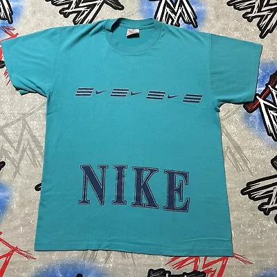 Nike Swoosh Block Logo Big Spell Out VTG Single Stitch Men's L T-Shirt • $24.99
