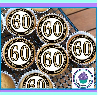 24 X 60th Birthday Design Cupcake Toppers Wafer Paper Icing Or Pre-cut  • £2.95