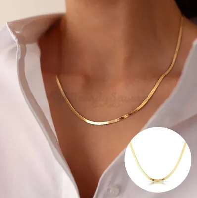 Lovely 3MM Gold Herringbone Chain Necklace 18 Inch 18ct Gold Plated Jewellery UK • £3.99