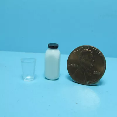 Dollhouse Miniature Replica Quart Of Milk Bottle With Glass FA11105 • $2.69