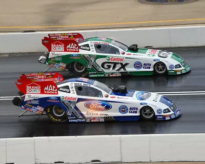 Ashley Force & Mike Neff Funny Cars Racing On Track 8x10 Glossy Photo #1 • $2.99