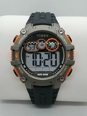 Timex Men's TW5M27200 Big Digit DGTL 48mm Black/Gray/Orange Silicone Strap Watch • $30