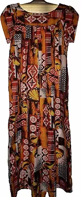 Vintage Made In Hawaii Medium Orange Floral Muu Muu Short Cap Sleeve 54 Long • $49