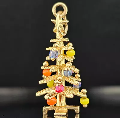 Vintage 14K Gold ~CHRISTMAS TREE DANGLING BEAD BALLS~ Charm Pendant • $240