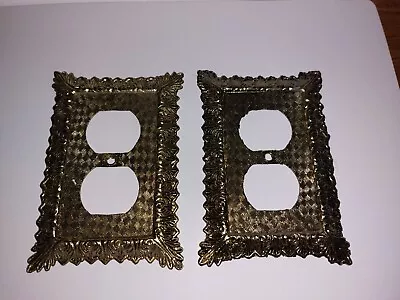 Vtg Pair Ornate Gold Colored Brass Metal Outlet Cover Plates VGC • $17.99