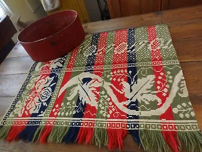 $39 • Buy Primitive Antique Early Navy, Red, Green & Cream  Coverlet Piece  AAFA