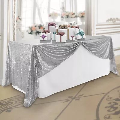 60x102 Silver Sequin Sparkly Table Cover Tablecloth Glitter Wedding Party Linens • $24.99
