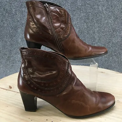 Gabor Boots Womens UK 5 US 8 Western Ankle Booties Heels Zipper Brown Leather • $23.99