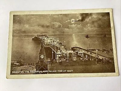 £3 • Buy Brighton The Aquarium And Palace Pier At Night Vintage Postcard 