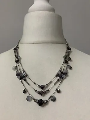 M&S Silver Toned Multi Strand Faceted Purple Glass Bead Necklace (D2) • £2.99