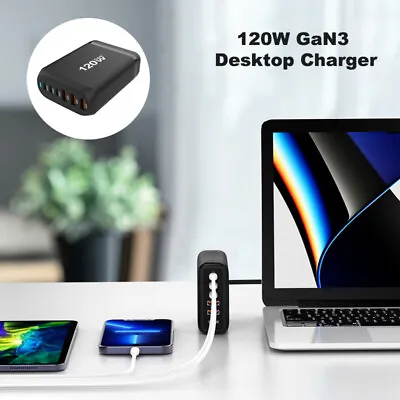 GaN 120W/65W/20W/18W 6 Port Power Adapter Fast Charger For IPhone Samsung Laptop • $31.89