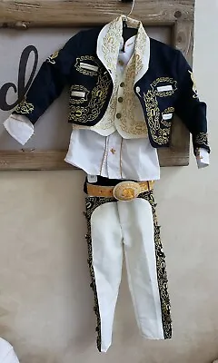 Child Mariachi Charro 5 Pc Suit Set Size 4 Mexico Embroidered Mariachi Costume • $179.99