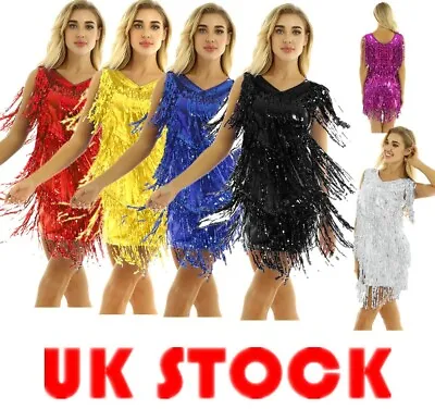 UK Women's Sequin Tassel Dress Ballroom Latin Samba Tango Rumba Dance Dress  • £11.99