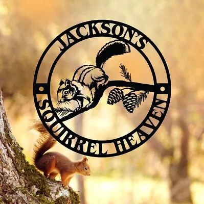 Squirrel Personalized Metal Sign Cabin Decor Camping Sign Campground Sign • $43.76