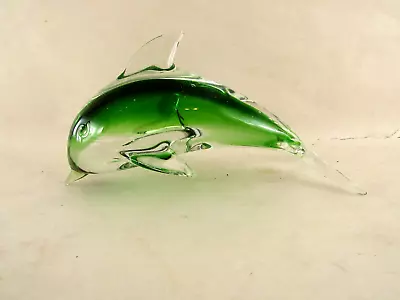 VINTAGE Murano Style Blown Art Glass Dolphin Blue/Clear Paperweight • $14.99