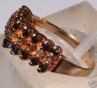 Beautiful Vintage 14K Yellow Gold Sapphires & Diamonds Ring Sz. 5 • $345