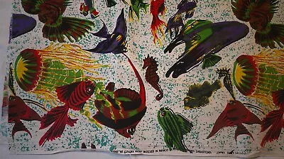 2.75 Yds Tropical Fish Vat Dyed Hand Blocked Fabric Made In Mexico ~ Fabulous! • $64