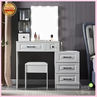 Drawers With Mirror Makeup Vanity Table Set White Bedroom Dressing Furniture USB • $178.88