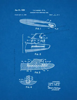 Surfboard With Removable Skeg Patent Print Blueprint • $12.96
