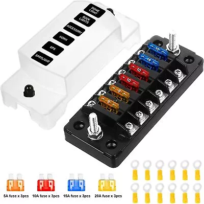 Mini 6-Way Marine Blade Fuse Block With Negative Bus ATC/ATO Waterproof Box For • $23.66