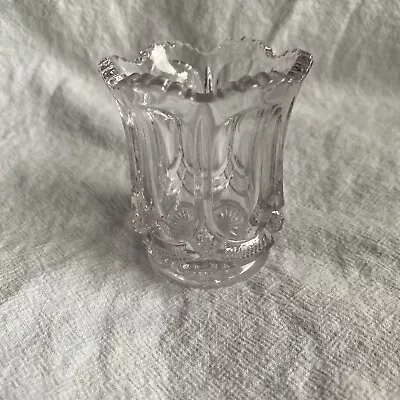 Vtg Glass Toothpick Holder Clear Ruffled Edge Ornate 2.5  X 2  Turning PURPLE • $13.99