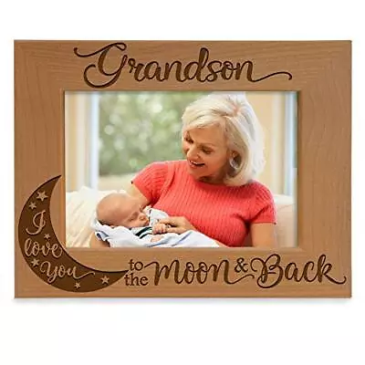 Grandson I Love You To The Moon And Back Engraved Wood Picture Frame Grandma ... • $31.39