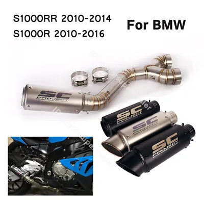 For BMW S1000RR 2010-2014 S1000R Exhaust Tips Black Muffler Mid Link Pipe System • $197.09