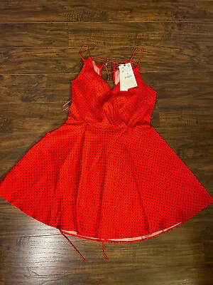 Zara Red Black Spotted Polka Dot Satin Tie Back Skater A Line Tea Dress Size S • $23.99