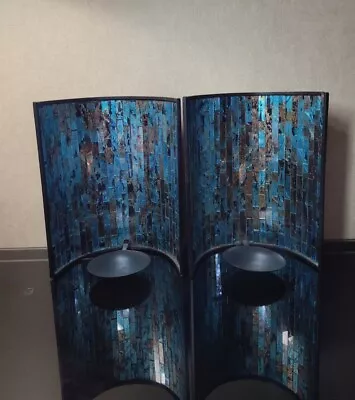 Metal Wall Sconce With Blue Tiled Mosaic Glass 10  • $28