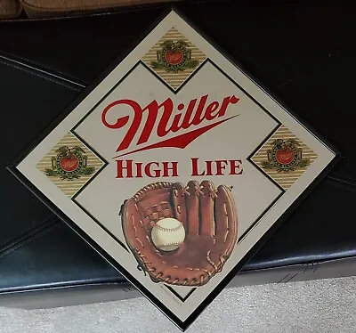 Rare Vintage Miller High Life Beer Baseball Glass Mirror Sign 13x13 In Frame • $44.99