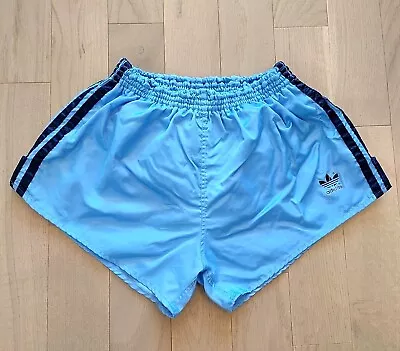 Vintage Adidas Running Shorts Nylon Satin Shiny Light Blue Men Women MLXL • $68