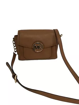 Michael Kors Mk Logo Crossbody Brown/Tan/Gold - Flap Purse • $49