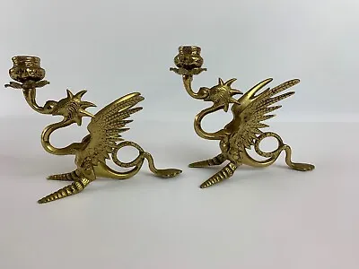 $197.97 • Buy Dragon Phoenix Candle Holder Candlestick Antique Pair Brass Egypt Cairoware