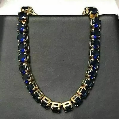 10CT Round Cut Lab-Created Blue Sapphire Tennis Necklace 14K Yellow Gold Finish • $278.99