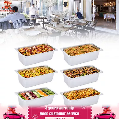 6-Pan 1/3 Size 4 Deep Steam Table Pans Stainless Catering Food Warmer Buffet USA • $37.05