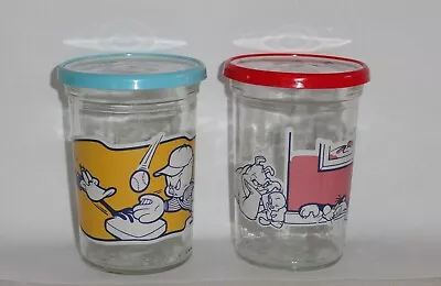 Welch's Jelly Jar Glasses W/Lids ~ 2 Looney Tunes ~ Original Lids • $18