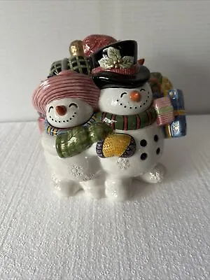 Fitz And Floyd FF Snowman Family Frosty Folks Christmas Cookie Jar • $50